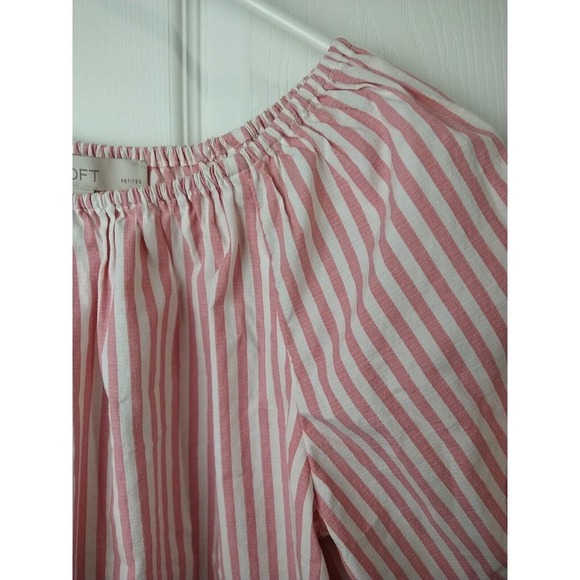 Loft Pink White Striped Casual Peasant Side Slit Blouse. Size SP - Picture 3 of 9